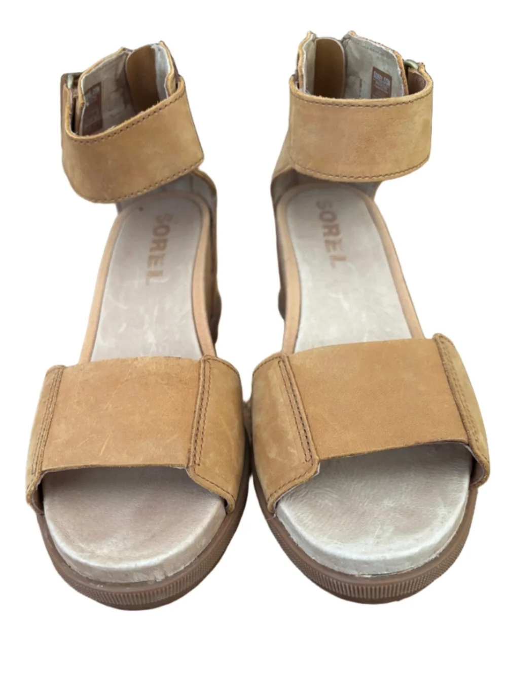 Sorel Joanie 11 tan 2.5” wdg heel w zp & ankl strp SZ 9 indie sleaze festival